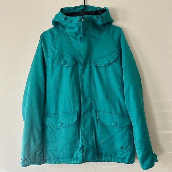 Burton Ginger DRYRIDE Snowboard Jacket Womens L Teal Herringbone Fleece Lined - Picture 1 of 14
